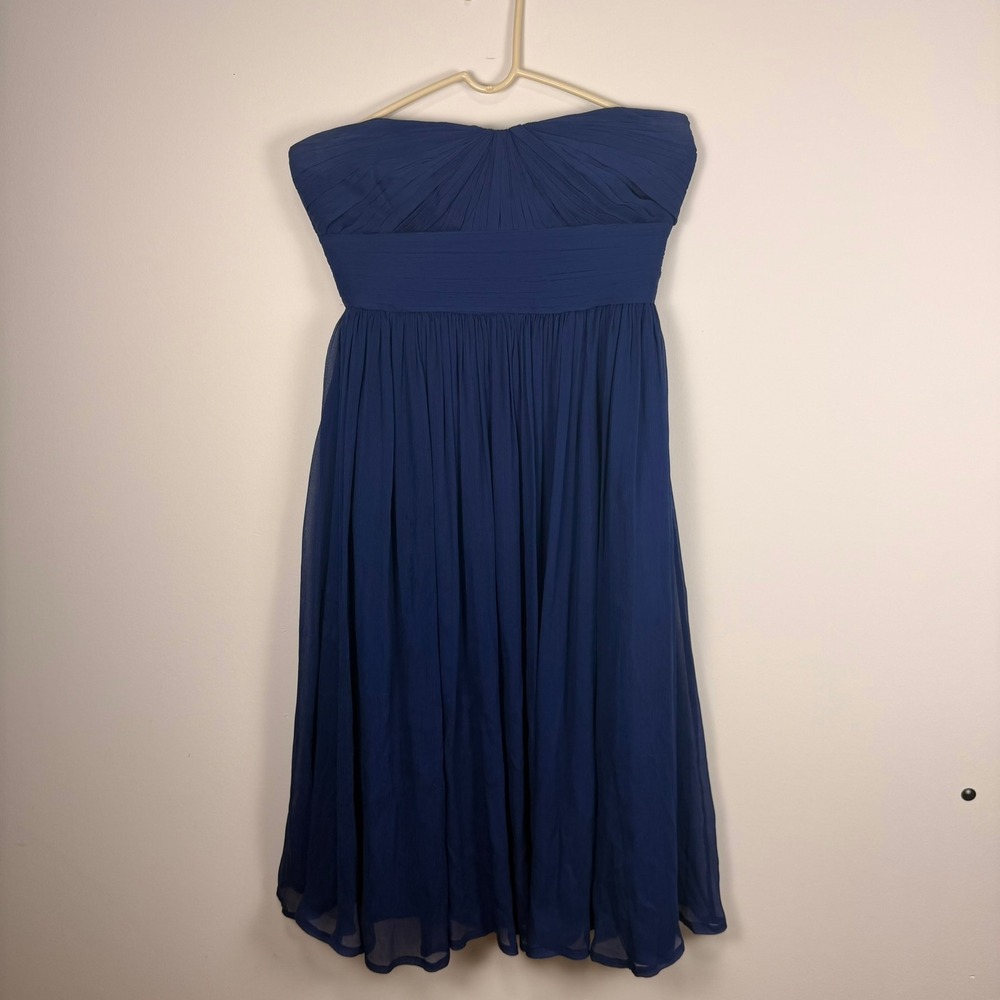 J.Crew Royal Blue Silk Chiffon Strapless Cocktail Dress Size 10 Wedding Guest